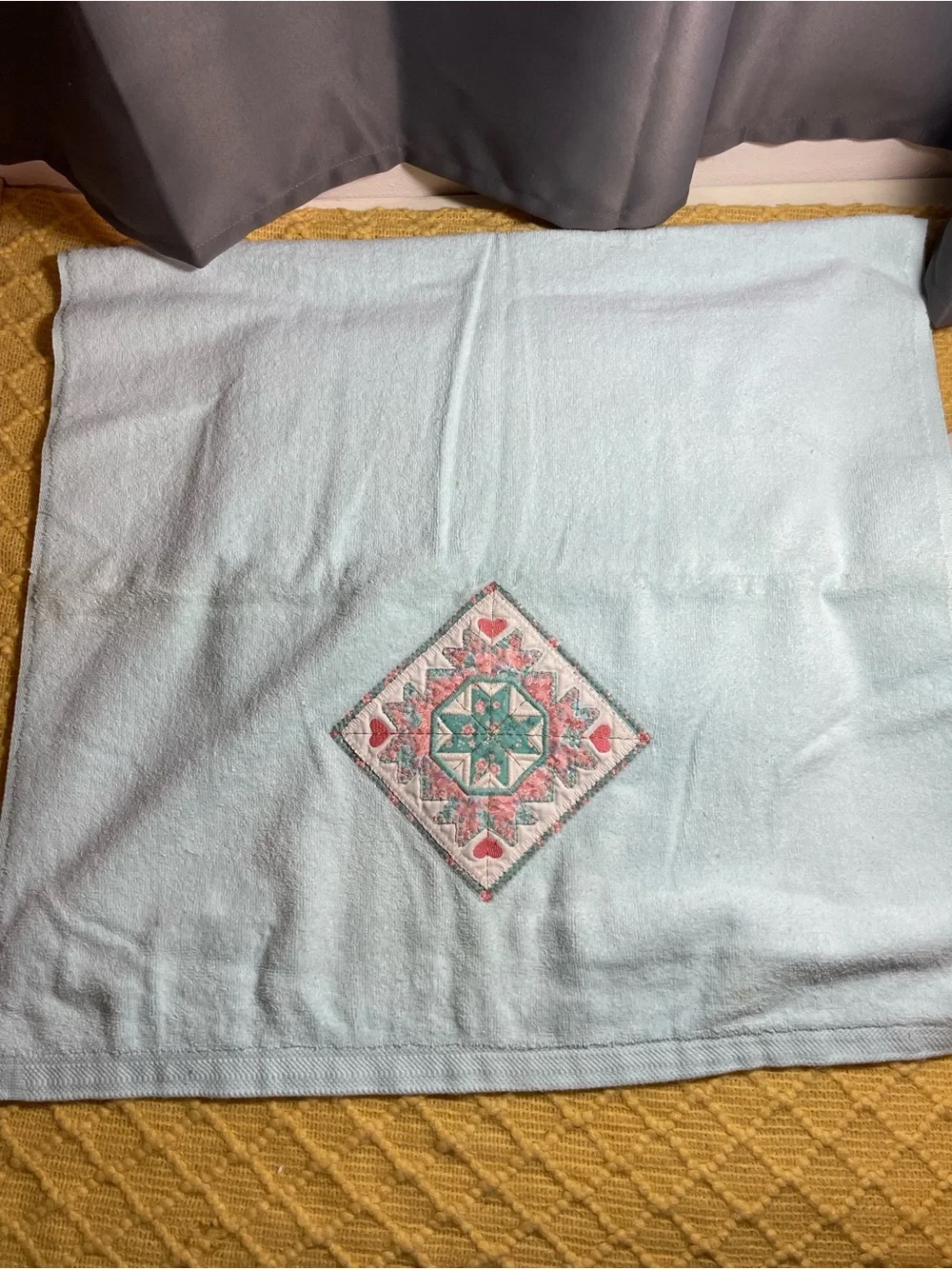 Vintage Light Blue Embroidered Cotton Bath Towels - Set of 2